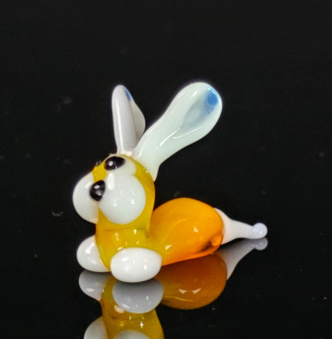 Orange Glass Bunny Rabbit Figurine, Handmade Murano Quality Design - Small