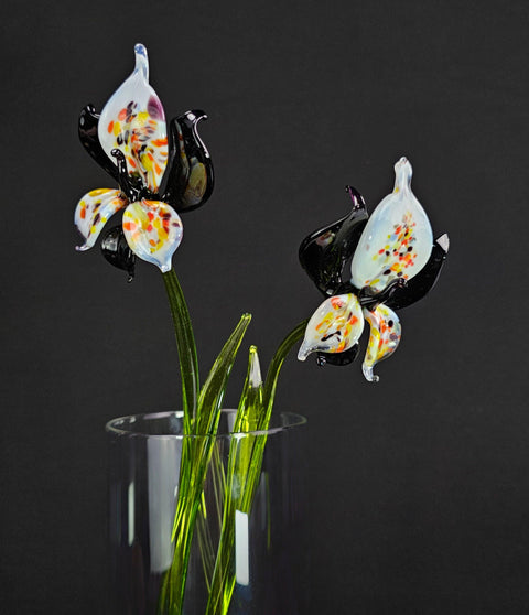 Black Glass Orchid- Handcrafted Long Stem Flower