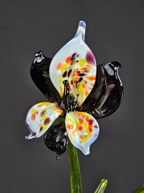 Black Glass Orchid- Handcrafted Long Stem Flower