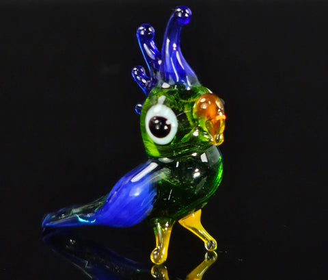 Green Glass Cockatoo Figurine, Handmade Murano Quality Design - Small