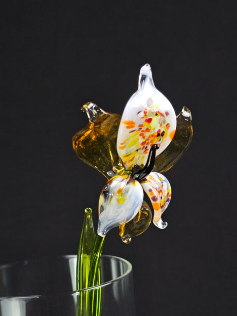 Amber Glass Orchid - Handcrafted Long Stem Flower