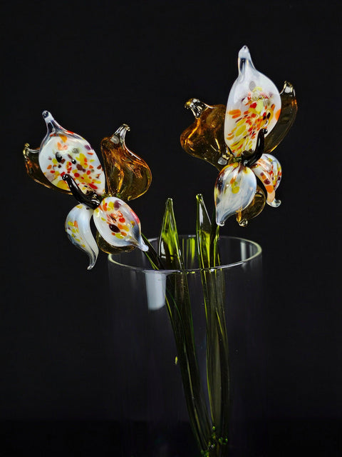 Amber Glass Orchid - Handcrafted Long Stem Flower