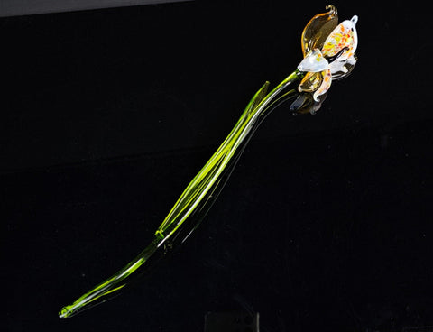 Amber Glass Orchid - Handcrafted Long Stem Flower