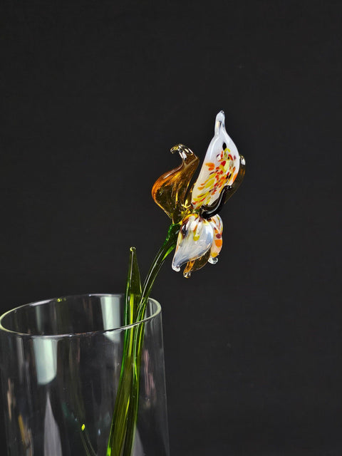 Amber Glass Orchid - Handcrafted Long Stem Flower