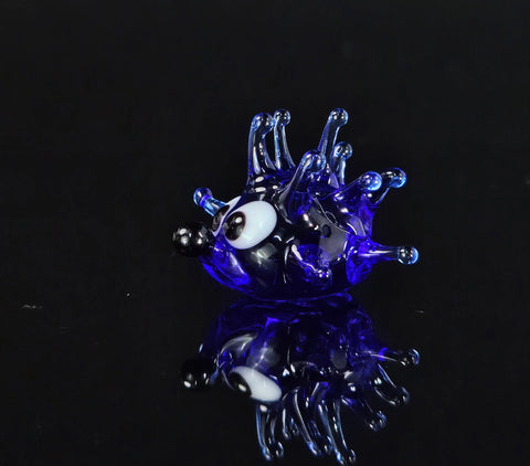 Blue Glass Sea Urchin Figurine, Handmade Murano Quality Design - Small