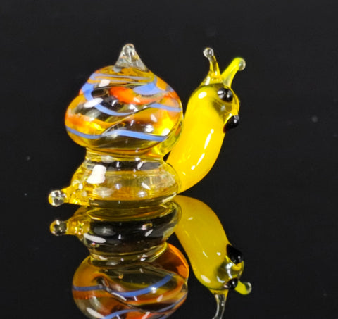 Amber Glass Snail Figurine, Handmade Murano Quality Design - Small