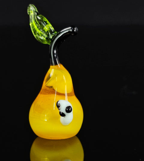 Pear Glass With Worm Figurine, Handmade Murano Quality Design - Small