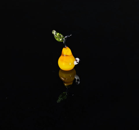 Pear Glass With Worm Figurine, Handmade Murano Quality Design - Small