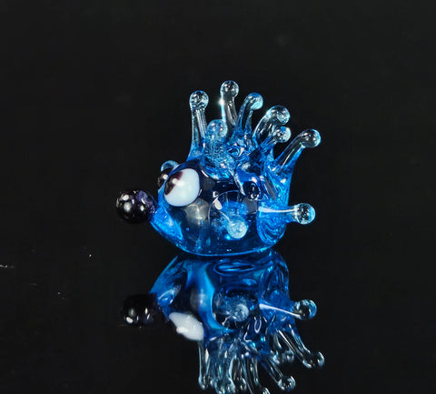 Aqua Glass Sea Urchin Figurine, Handmade Murano Quality Design - Small