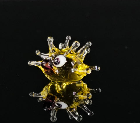 Amber Glass Sea Urchin Figurine, Handmade Murano Quality Design - Small