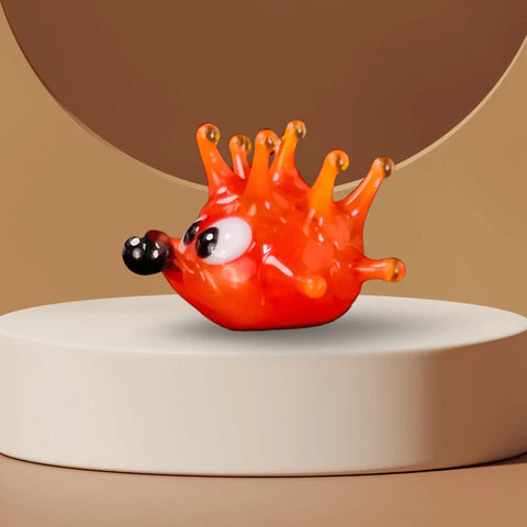 Red Glass Sea Urchin Figurine, Handmade Murano Quality Design - Small