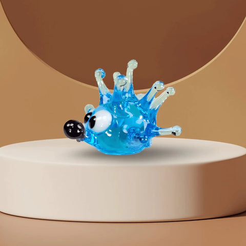 Aqua Glass Sea Urchin Figurine, Handmade Murano Quality Design - Small