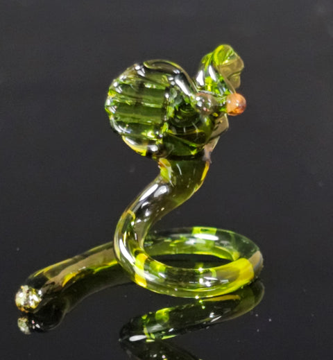 Green Glass Cobra Figurine, Handmade Murano Quality Design - Small