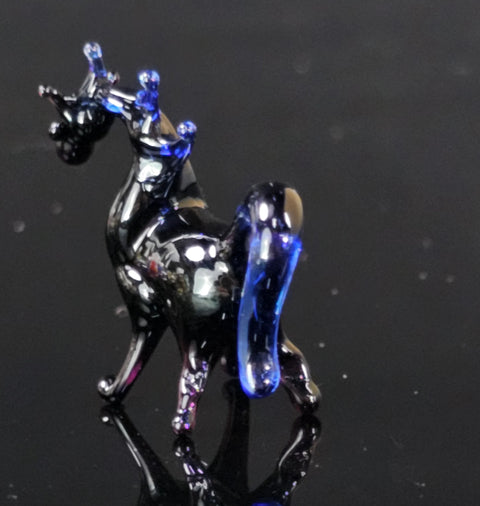 Black/Blue Glass Horse Figurine, Handmade Murano Quality Design - Small