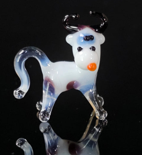 White Glass Cow Figurine, Handmade Murano Quality Design - Small