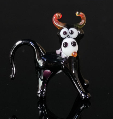 Black Glass Cow Figurine, Handmade Murano Quality Design - Small