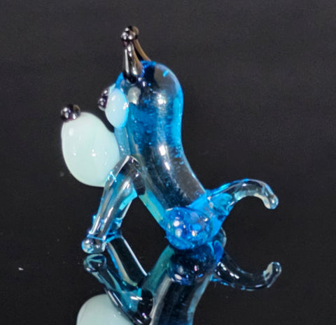 Light Blue Glass Dog Figurine, Handmade Murano Quality Design - Small