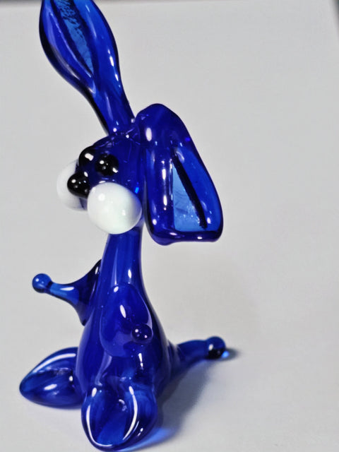 Blue Glass Rabbit Figurine, Handmade Murano Quality Design - Small