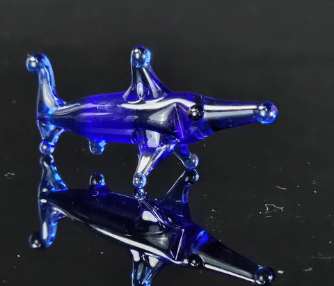 Blue Glass Shark Figurine, Handmade Murano Quality Design - Small