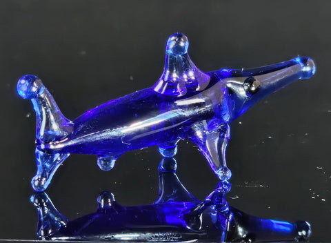 Blue Glass Shark Figurine, Handmade Murano Quality Design - Small