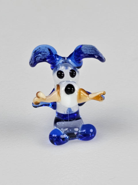 Blue Glass Dog W Bone Figurine, Handmade Murano Quality Design - Small