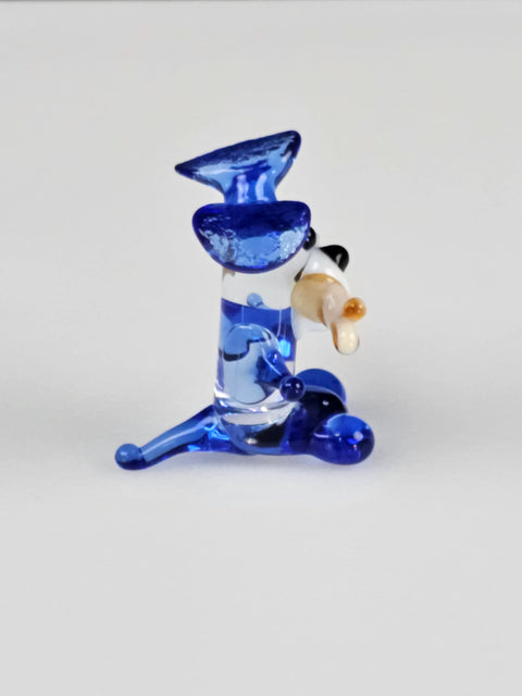 Blue Glass Dog W Bone Figurine, Handmade Murano Quality Design - Small