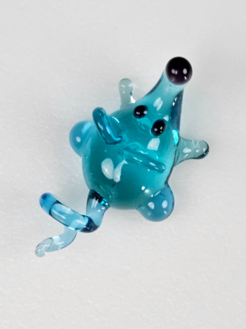 Light Blue Glass Mouse Figurine, Handmade Murano Quality Design - Small