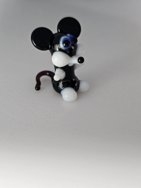 Black Glass Mouse Figurine, Handmade Murano Quality Design - Small