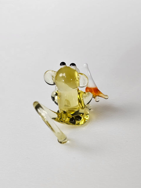 Amber Glass Monkey W Banana Figurine, Handmade Murano Quality Design - Small