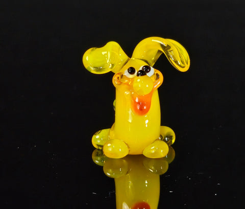 Yellow Glass Puppy Figurine, Handmade Murano Quality Design - Small