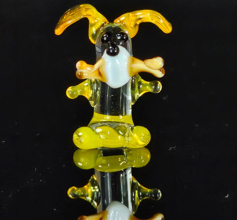 Yellow Glass Dog W Bone Figurine, Handmade Murano Quality Design - Small