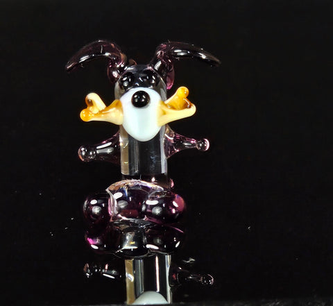 Purple Glass Dog W Bone Figurine, Handmade Murano Quality Design - Small