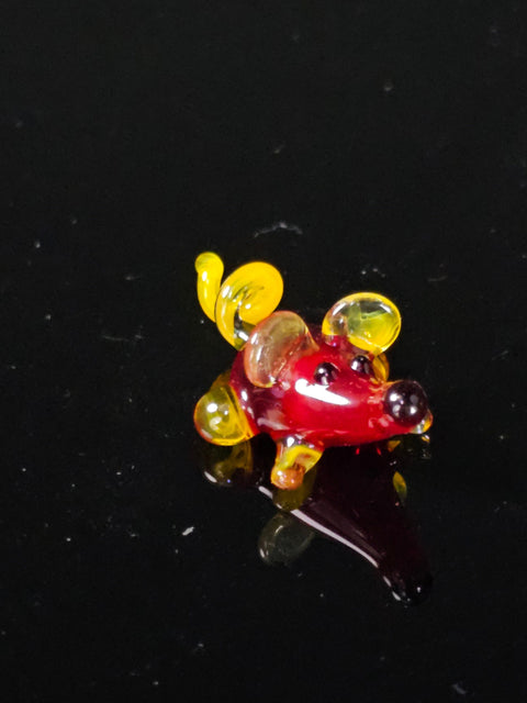 Red/Yellow Glass Mouse Figurine, Handmade Murano Quality Design - Small