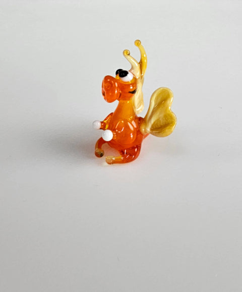 Orange/Ivory Glass Dragon Figurine, Handmade Murano Quality Design - Small