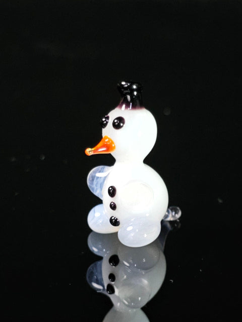 Glass Snowman In Black Hat Figurine, Handmade Murano Quality Design - Small