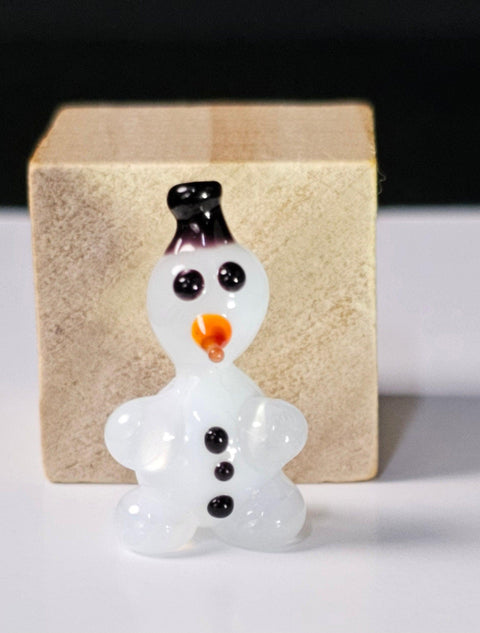 Glass Snowman In Black Hat Figurine, Handmade Murano Quality Design - Small