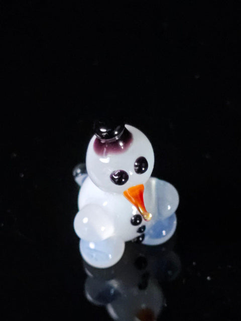 Glass Snowman In Black Hat Figurine, Handmade Murano Quality Design - Small