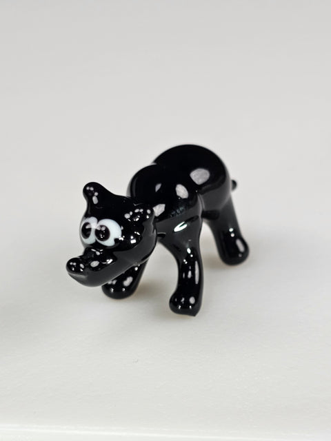 Black Glass Bear Figurine, Handmade Murano Quality Design - Small