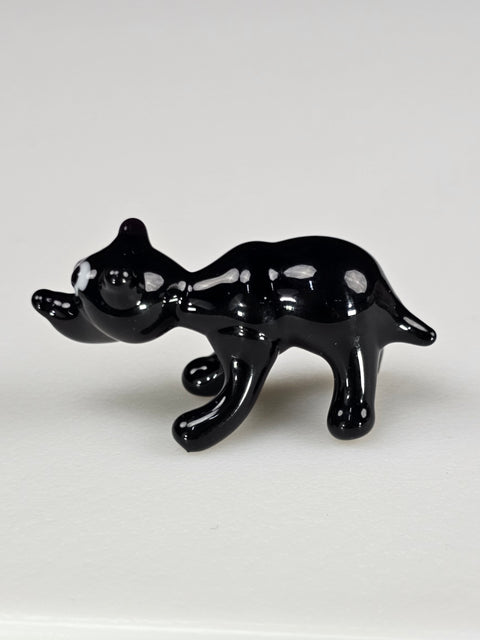 Black Glass Bear Figurine, Handmade Murano Quality Design - Small