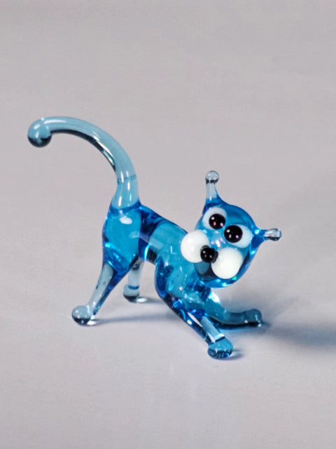 Light Blue Glass Cat Figurine, Handmade Murano Quality Design - Small