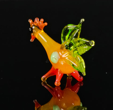 Green Glass Tail Rooster Figurine, Handmade Murano Quality Design - Small