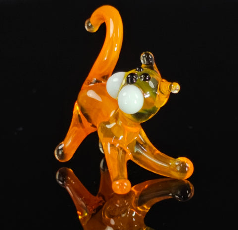 Orange Glass Cat Figurine, Handmade Murano Quality Design - Small