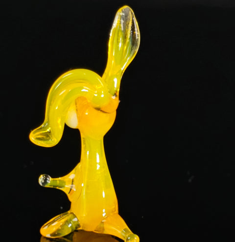 Yellow Glass Rabbit Ear Down Figurine, Handmade Murano Quality Design - Small