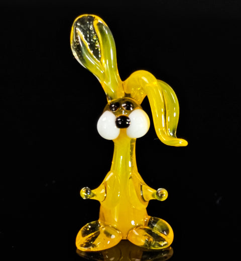 Yellow Glass Rabbit Ear Down Figurine, Handmade Murano Quality Design - Small