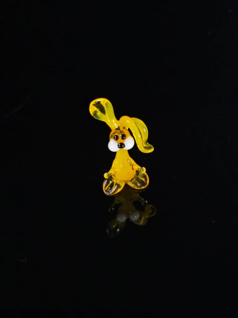 Yellow Glass Rabbit Ear Down Figurine, Handmade Murano Quality Design - Small