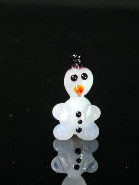 Glass Snowman In Black Hat Figurine, Handmade Murano Quality Design - Small