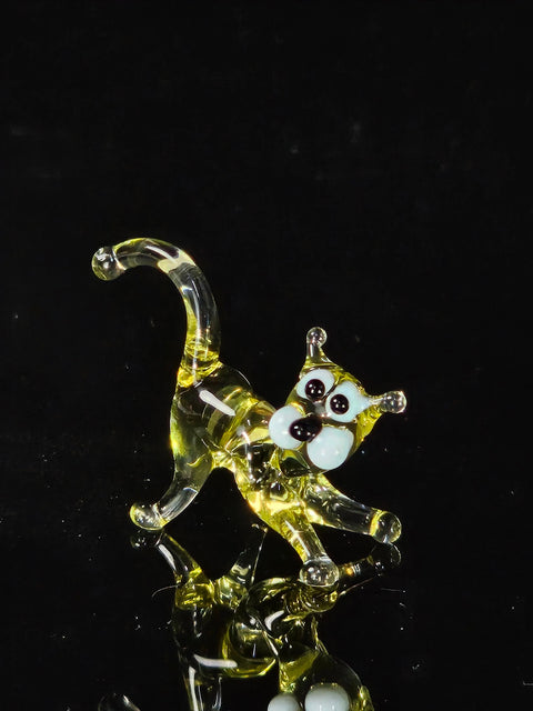 Amber Glass Cat Figurine, Handmade Murano Quality Design - Small