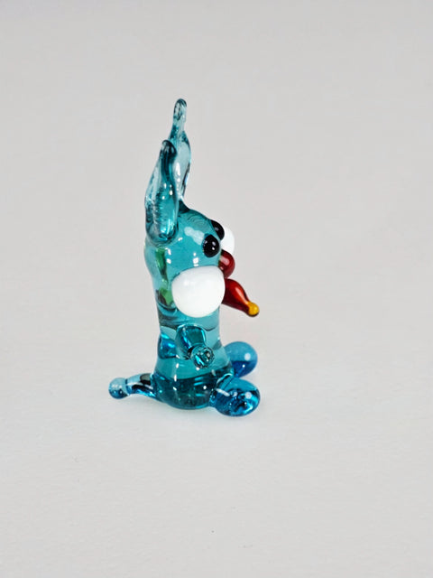 Light Blue Glass Rabbit W Carrot Figurine, Handmade Murano Quality Design - Small