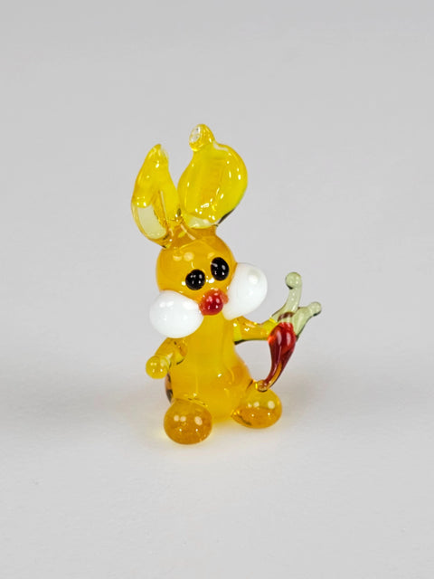 Yellow Glass Rabbit With Carrot Figurine Figurine, Handmade Murano Quality Design - Small