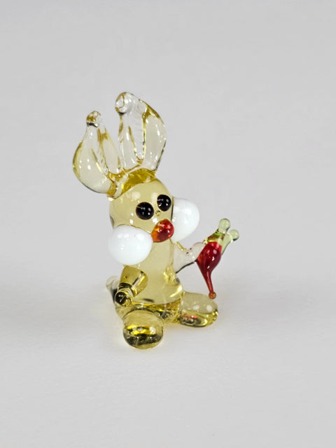 Amber Glass Rabbit W Carrot Figurine, Handmade Murano Quality Design - Small